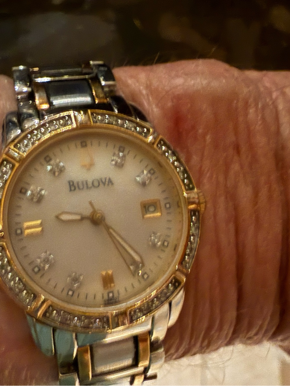 Bulova Women's Watch - White Mother-of-Pearl Dial  Schwartz Crystals - Picture 2 of 5